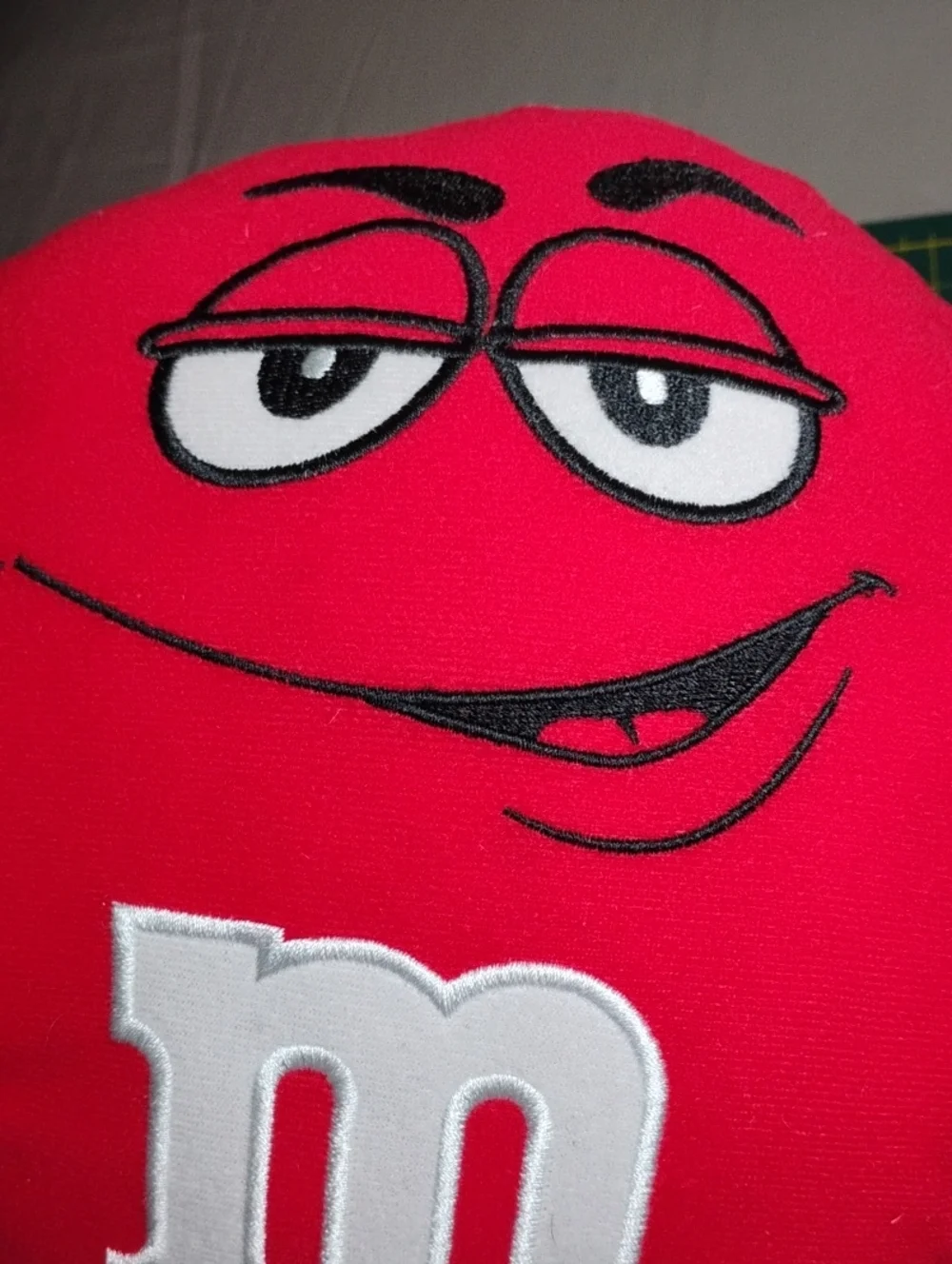 M&M'S Red Character Plush Pillow with White 'm' Logo